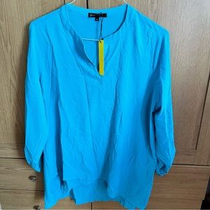GIBSON LIVING IN YELLOW TURQUOISE BLUE BLOUSE TULIP HEM BNWT FROM NORDSTROM